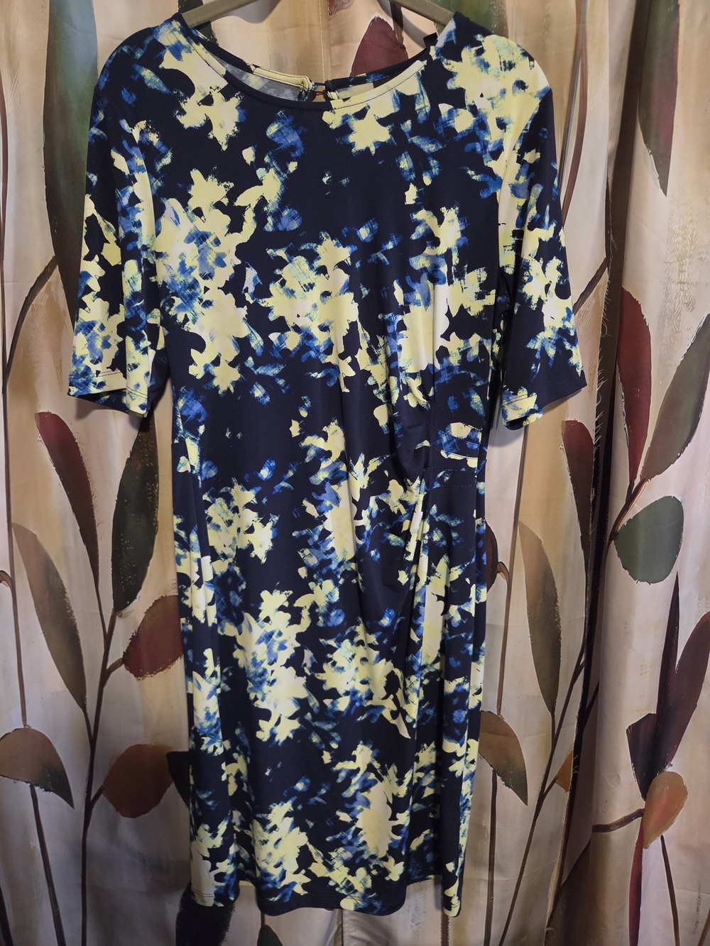 Apt. 9 Navy Dress with Yellow and Blue Floral Print